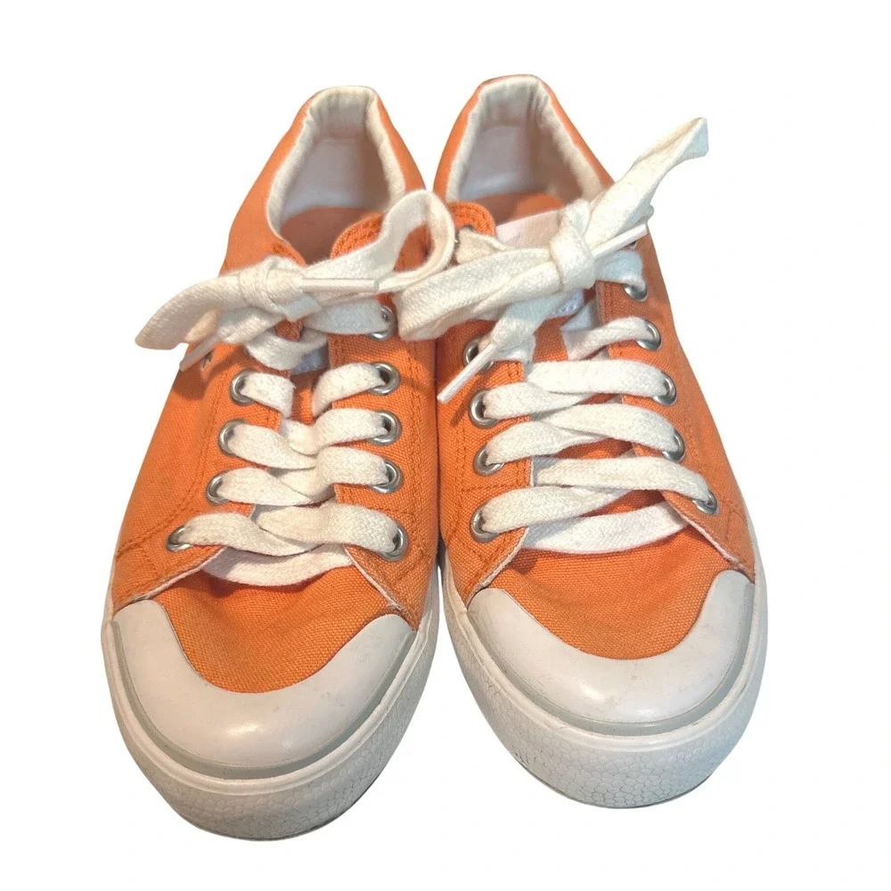 Lacoste Preppy Orange Canvas Sneakers Women's 6.5 Lace Up Low Top Tennis Shoes